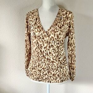 Vintage CACHE Silk Blouse Top Faux Wrap V-neck Animal Print 90s Y2K Old Money L